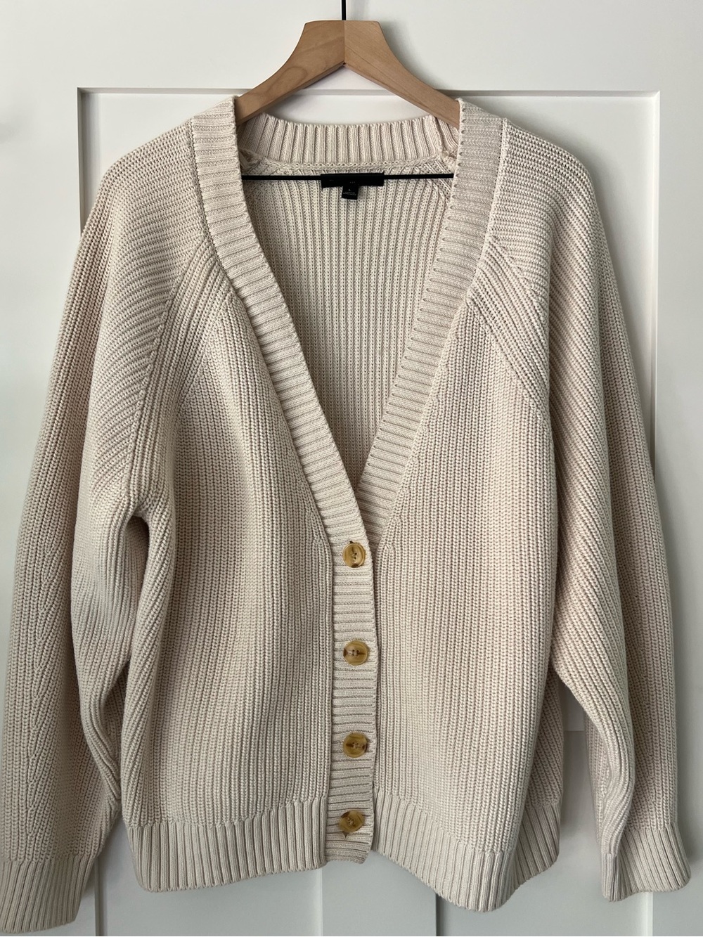 Banana Republic Solid Chunky Cotton Cardigan Large Transitional Cream